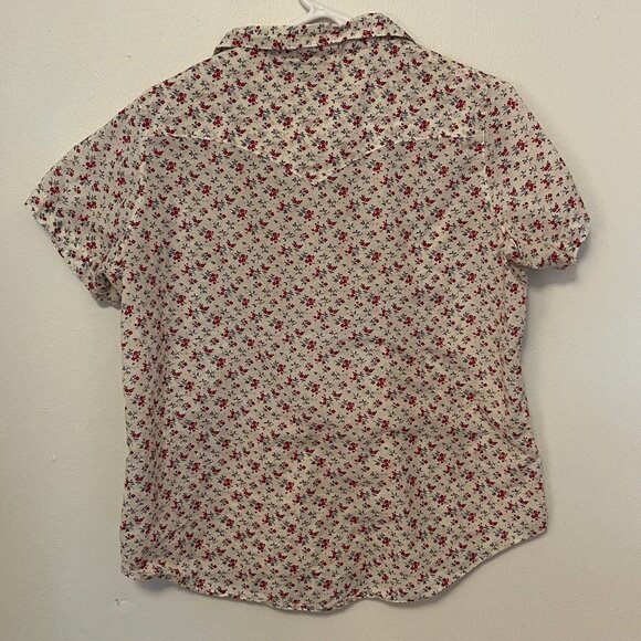 Wrangler Blouse Short Sleeve Button-Up White with Red Flowers Size XL - Picture 2 of 3
